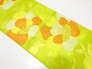 椿唐草模様織り出し　袋帯